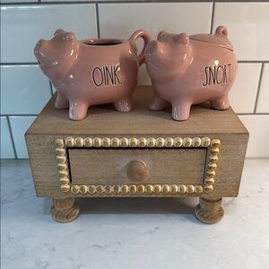 Rae Dunn Pink Pig Cream and sugar set